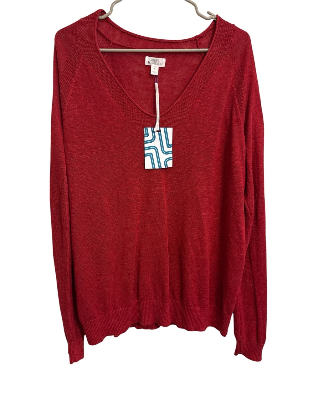 Market & Spruce Linen Blend V-Neck Sweater in maroon